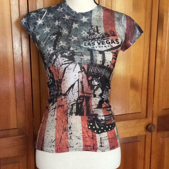 Maya Tops - COPY - Welcome to Las Vegas T-shirt with crystals.